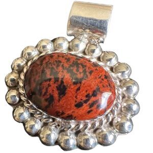 925 Oval Natural Mahogany Obsidian Gemstone
Pendant Vintage 925 Silver F…